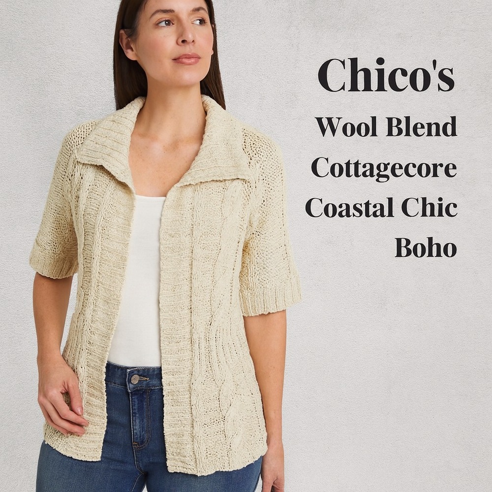 Chico's Women's Sz XL Cable Knit Cardigan Sweater Cottagecore Coastal Grandma
